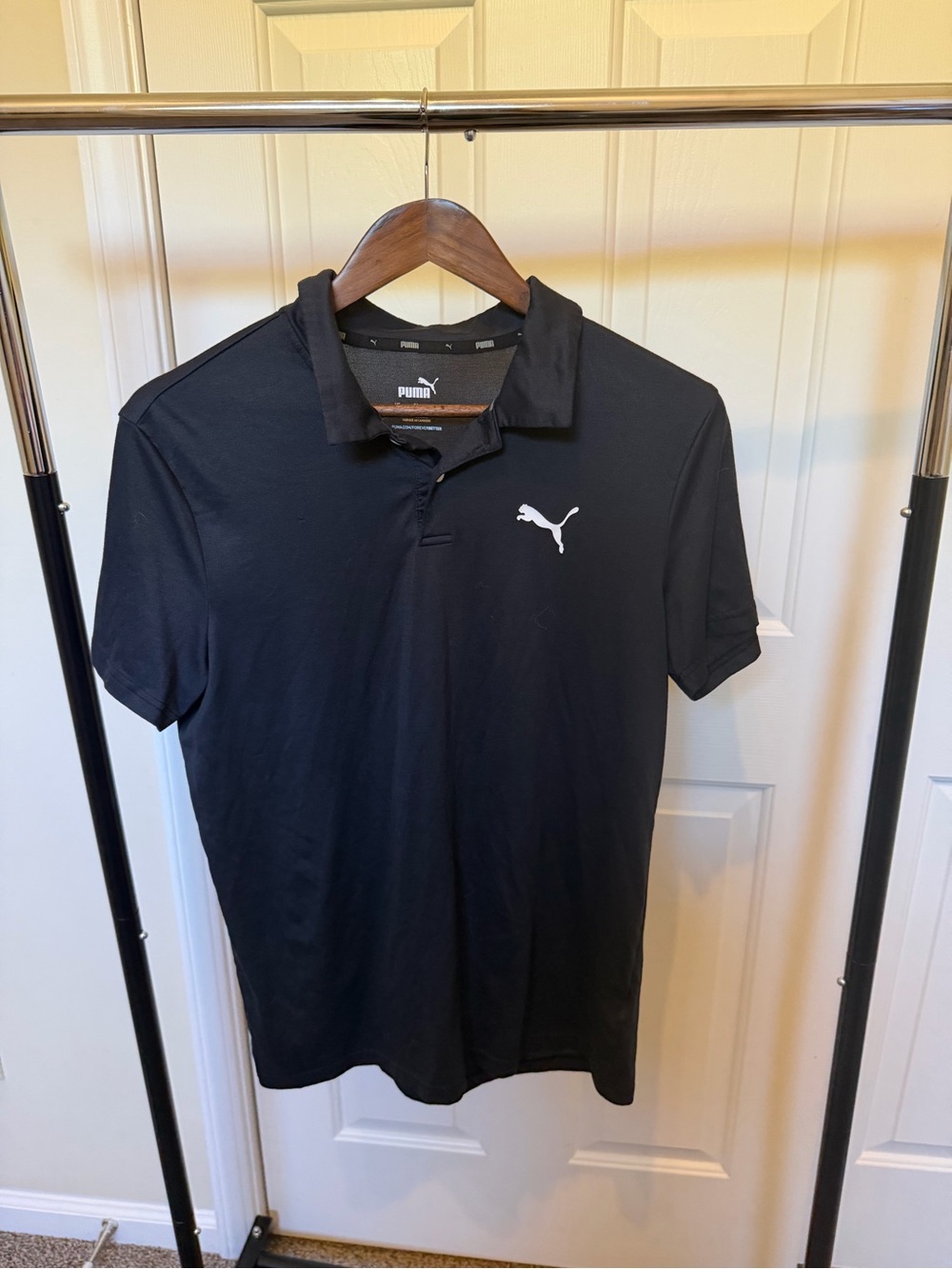 Puma Black Short-Sleeve Polo with White Puma Logo